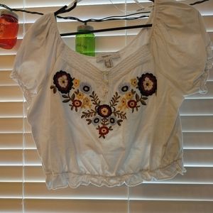 Forever 21 White Flowered Crop Top